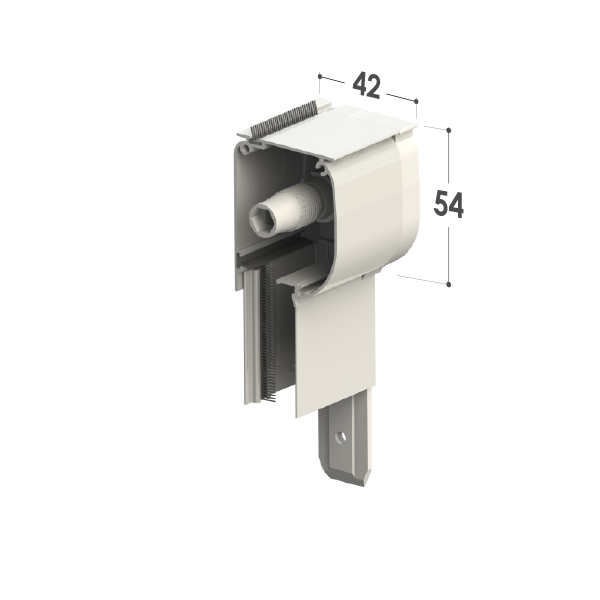 3D prikaz presjeka pravokutnog mehaničkog dijela s označenim dimenzijama: širina 42 mm i visina 54 mm.
